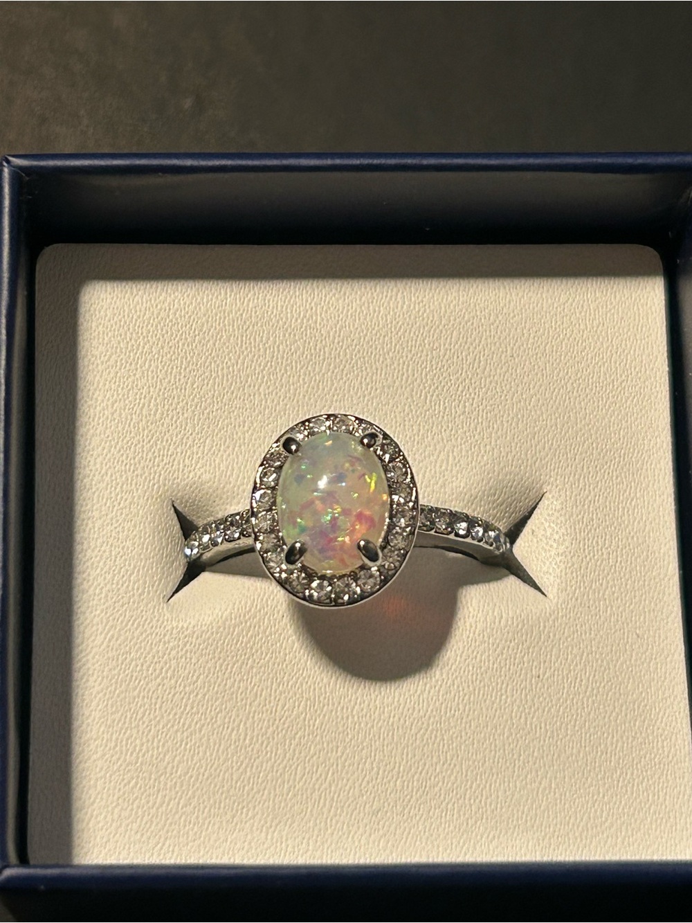 Opal Halo 3 Ring Set in White-Pink-Blue Opal Size 8 - Picture 5 of 5